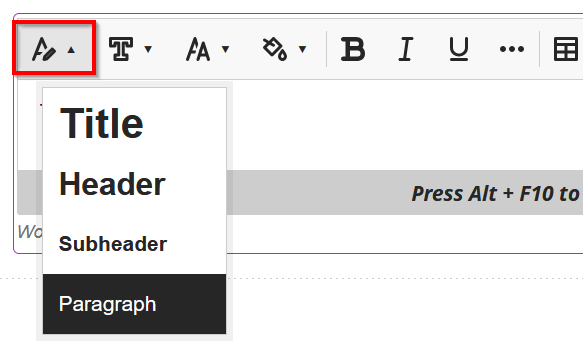 Image of Headings icon location on toolbar.