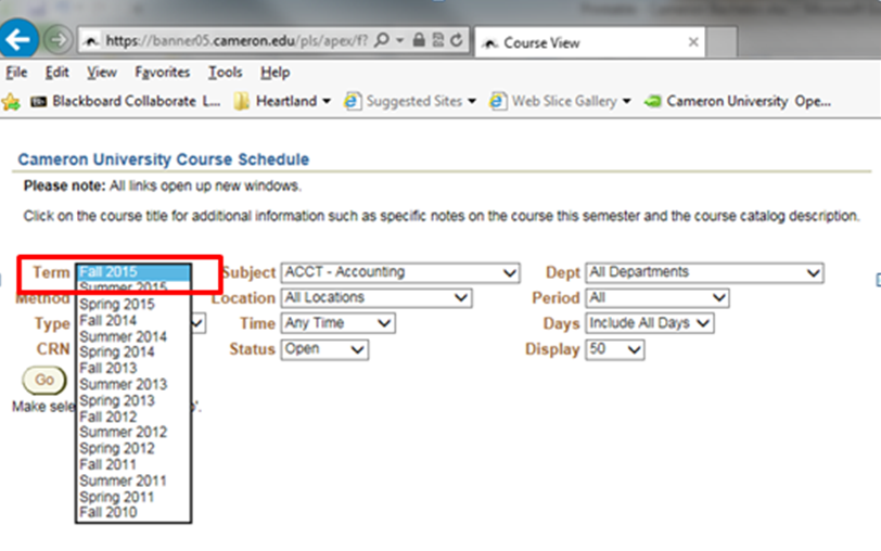 Select your semester from the drop down menu