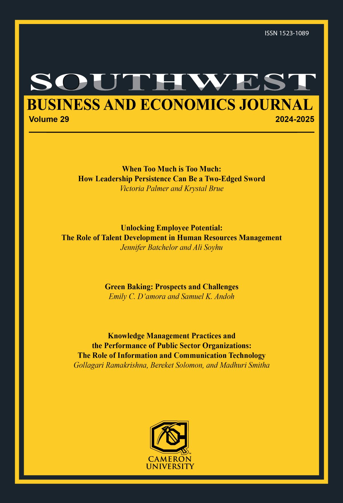 Southwest Business and Economics Journal volume 29 cover