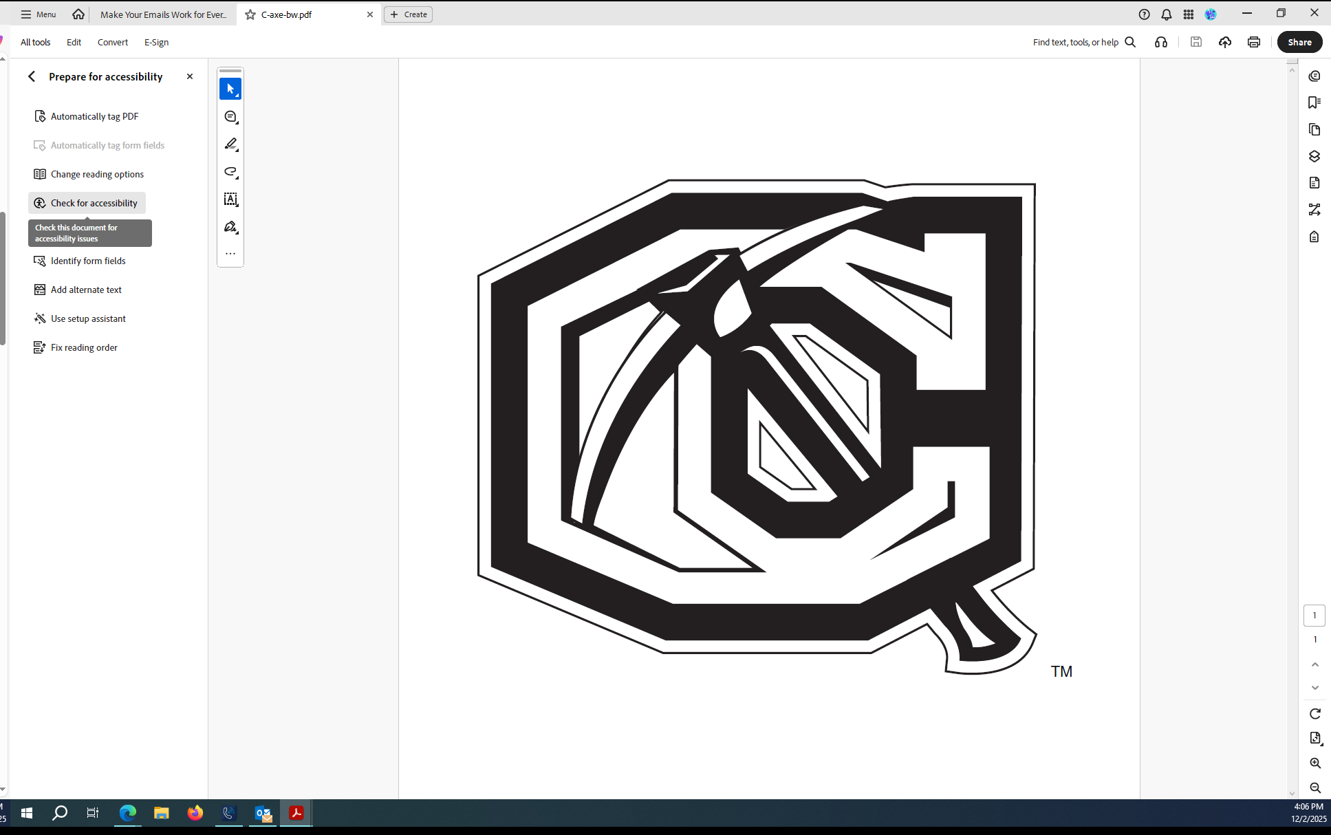 Check for accessibility screenshot