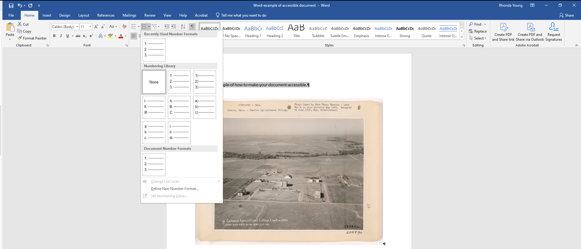 Numbering lists screenshot