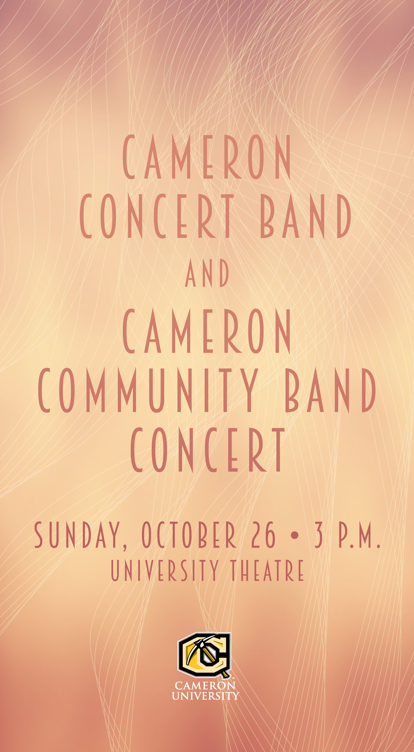 Cameron Concert Band and Cameron Community Band Concert
Sunday, October 26 - 3 p.m.
University Theatre