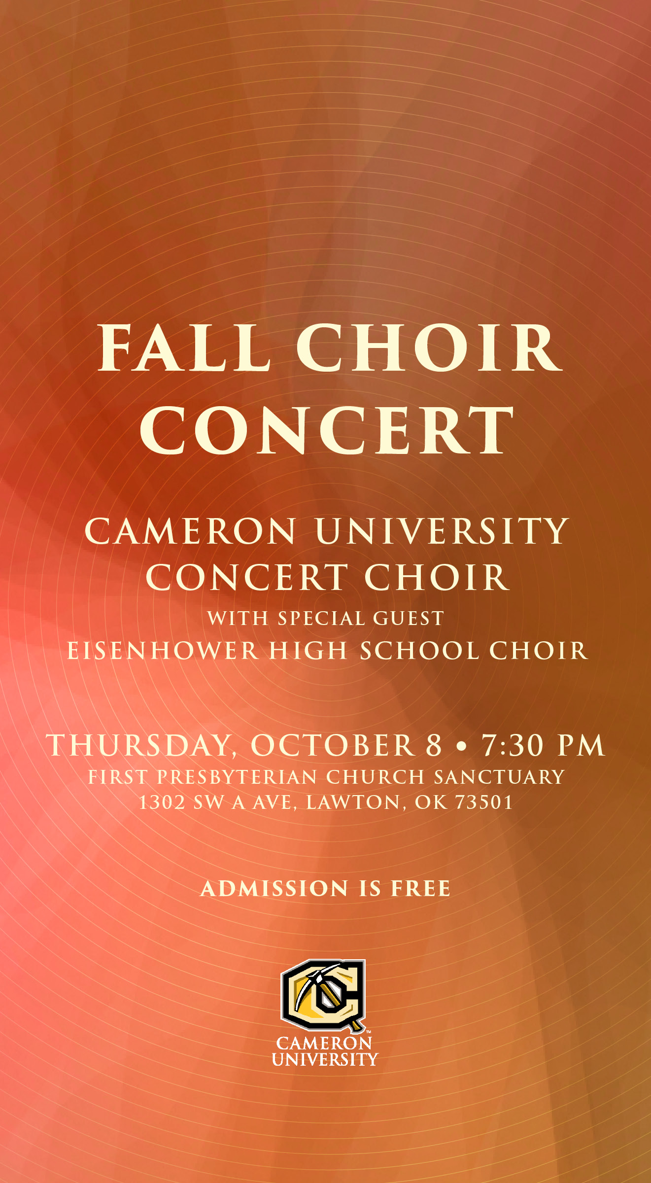 Fall themed graphic announcing the Fall Choir concert on Thursday, Oct. 8, at 7:30 p.m.